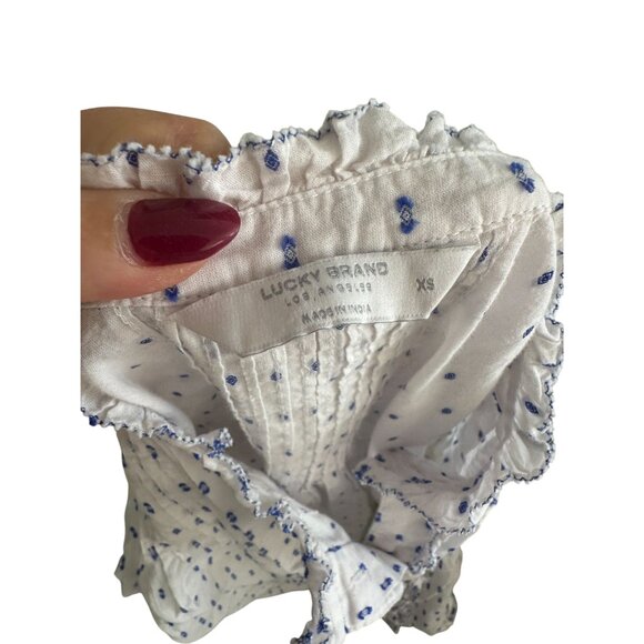 LUCKY BRAND White Blue Ruffle Sleeve Blouse Size XS - Picture 5 of 9